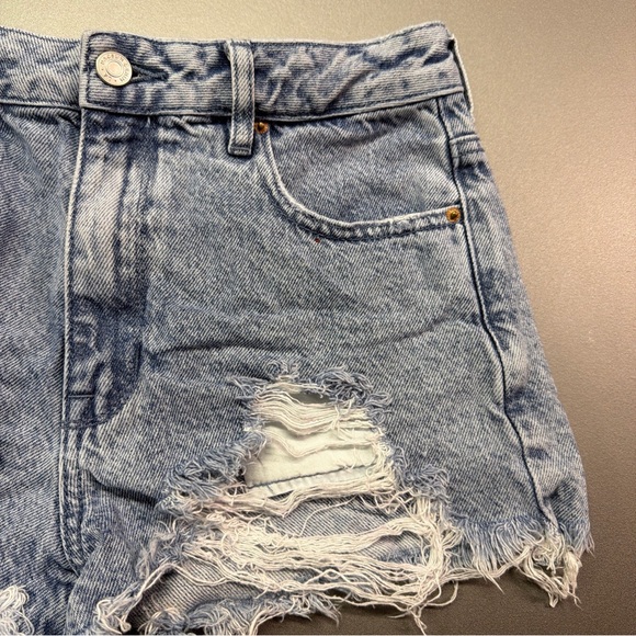 PacSun High Rise Festival Ripped Denim Shorts Button Fly Light Wash Size 26 - Picture 5 of 12